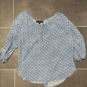 Fred David Light Blue Polka Dot Peasant Blouse